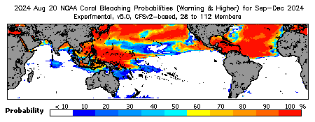 Current Bleaching Heat Stress Outlook Probability - Warning and higher