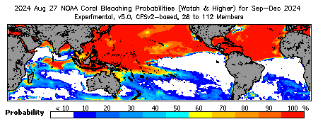 Current Bleaching Heat Stress Outlook Probability - Watch and higher