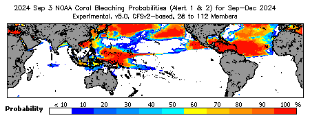 Current Bleaching Heat Stress Outlook Probability - Alert Levels 1 and 2