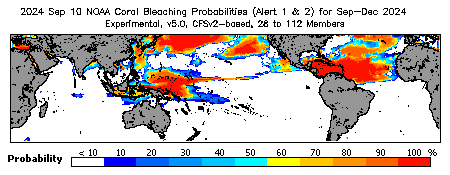 Current Bleaching Heat Stress Outlook Probability - Alert Levels 1 and 2