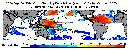 Current Bleaching Heat Stress Outlook Probability - Alert Levels 1 and 2