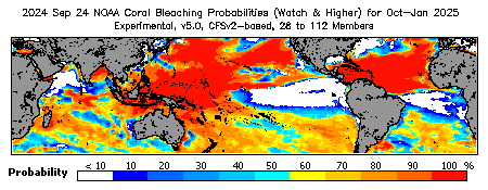 Current Bleaching Heat Stress Outlook Probability - Watch and higher