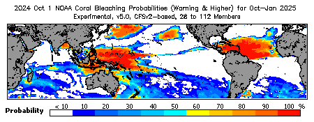Current Bleaching Heat Stress Outlook Probability - Warning and higher