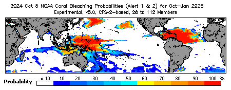 Current Bleaching Heat Stress Outlook Probability - Alert Levels 1 and 2