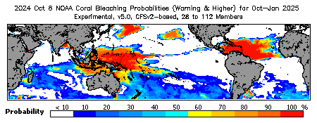 Current Bleaching Heat Stress Outlook Probability - Warning and higher