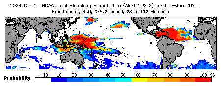 Current Bleaching Heat Stress Outlook Probability - Alert Levels 1 and 2