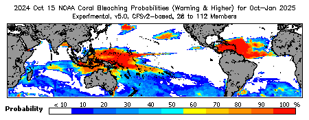 Current Bleaching Heat Stress Outlook Probability - Warning and higher