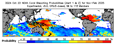 Current Bleaching Heat Stress Outlook Probability - Alert Levels 1 and 2