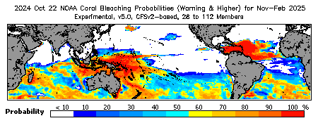 Current Bleaching Heat Stress Outlook Probability - Warning and higher