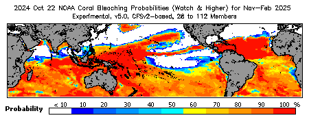 Current Bleaching Heat Stress Outlook Probability - Watch and higher