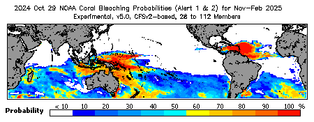 Current Bleaching Heat Stress Outlook Probability - Alert Levels 1 and 2