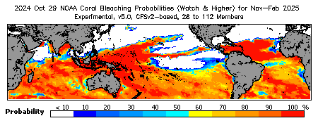 Current Bleaching Heat Stress Outlook Probability - Watch and higher