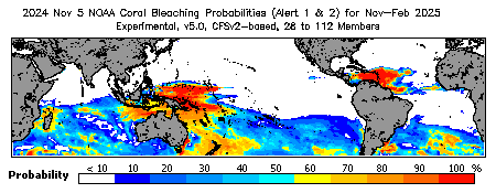Current Bleaching Heat Stress Outlook Probability - Alert Levels 1 and 2