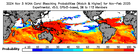 Current Bleaching Heat Stress Outlook Probability - Watch and higher