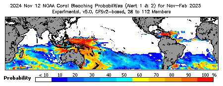 Current Bleaching Heat Stress Outlook Probability - Alert Levels 1 and 2