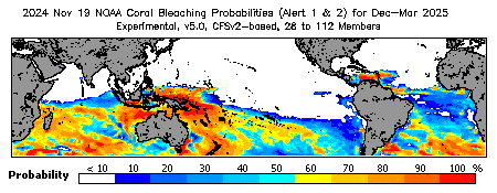 Current Bleaching Heat Stress Outlook Probability - Alert Levels 1 and 2