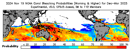 Current Bleaching Heat Stress Outlook Probability - Warning and higher