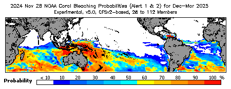 Current Bleaching Heat Stress Outlook Probability - Alert Levels 1 and 2
