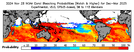 Current Bleaching Heat Stress Outlook Probability - Watch and higher