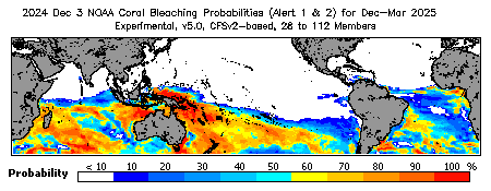 Current Bleaching Heat Stress Outlook Probability - Alert Levels 1 and 2