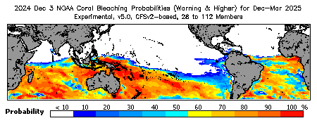 Current Bleaching Heat Stress Outlook Probability - Warning and higher
