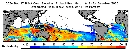 Current Bleaching Heat Stress Outlook Probability - Alert Levels 1 and 2