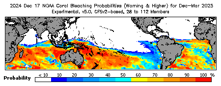 Current Bleaching Heat Stress Outlook Probability - Warning and higher