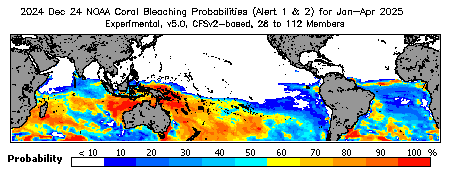 Current Bleaching Heat Stress Outlook Probability - Alert Levels 1 and 2