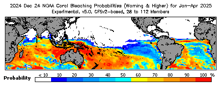 Current Bleaching Heat Stress Outlook Probability - Warning and higher