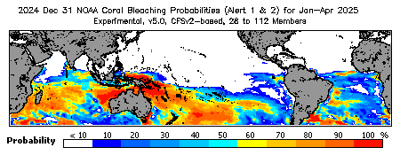 Current Bleaching Heat Stress Outlook Probability - Alert Levels 1 and 2