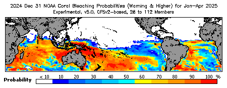 Current Bleaching Heat Stress Outlook Probability - Warning and higher