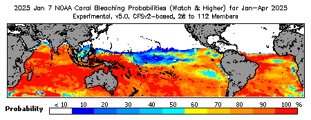 Current Bleaching Heat Stress Outlook Probability - Watch and higher