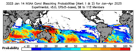 Current Bleaching Heat Stress Outlook Probability - Alert Levels 1 and 2