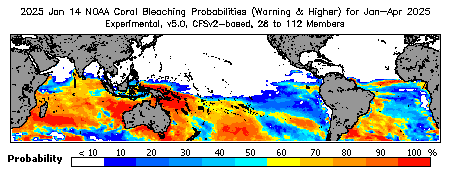 Current Bleaching Heat Stress Outlook Probability - Warning and higher