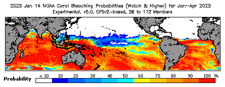 Current Bleaching Heat Stress Outlook Probability - Watch and higher