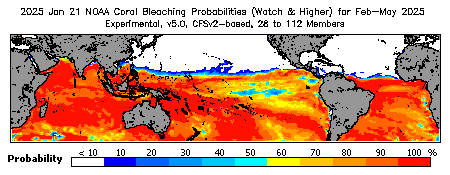 Current Bleaching Heat Stress Outlook Probability - Watch and higher