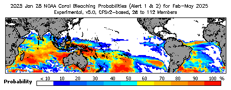Current Bleaching Heat Stress Outlook Probability - Alert Levels 1 and 2