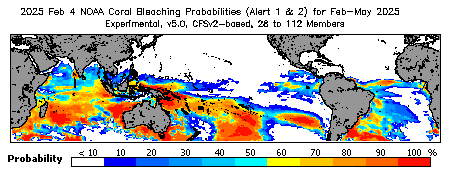 Current Bleaching Heat Stress Outlook Probability - Alert Levels 1 and 2