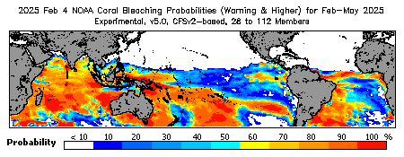 Current Bleaching Heat Stress Outlook Probability - Warning and higher