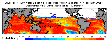 Current Bleaching Heat Stress Outlook Probability - Watch and higher