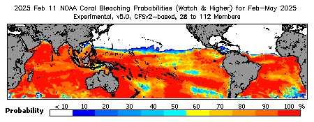 Current Bleaching Heat Stress Outlook Probability - Watch and higher