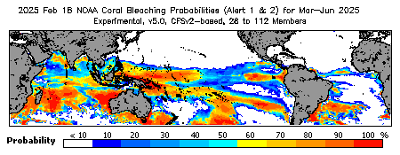 Current Bleaching Heat Stress Outlook Probability - Alert Levels 1 and 2