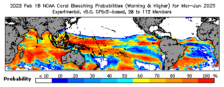 Current Bleaching Heat Stress Outlook Probability - Warning and higher