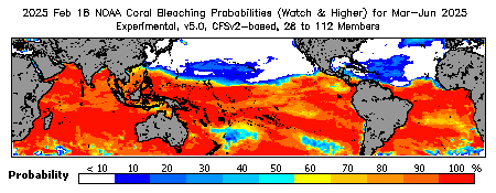 Current Bleaching Heat Stress Outlook Probability - Watch and higher