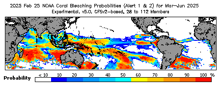 Current Bleaching Heat Stress Outlook Probability - Alert Levels 1 and 2