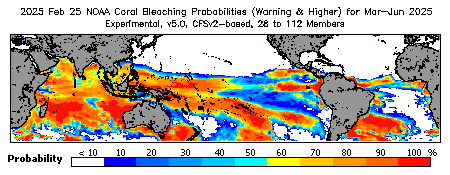 Current Bleaching Heat Stress Outlook Probability - Warning and higher