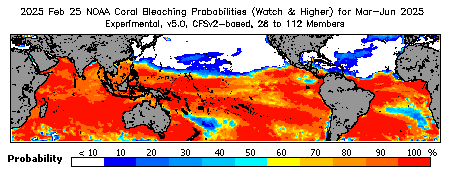 Current Bleaching Heat Stress Outlook Probability - Watch and higher