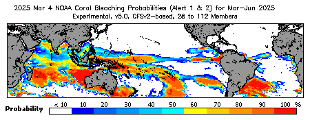 Current Bleaching Heat Stress Outlook Probability - Alert Levels 1 and 2