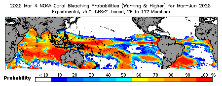 Current Bleaching Heat Stress Outlook Probability - Warning and higher