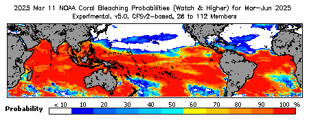 Current Bleaching Heat Stress Outlook Probability - Watch and higher